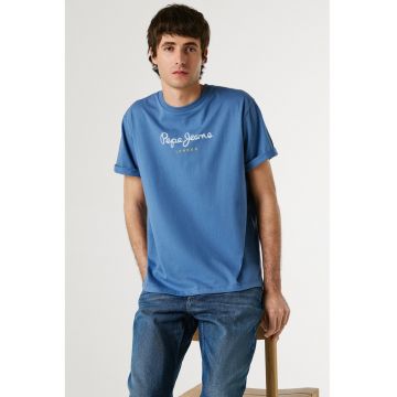 Tricou din bumbac cu imprimeu logo - Alb/Albastru cobalt
