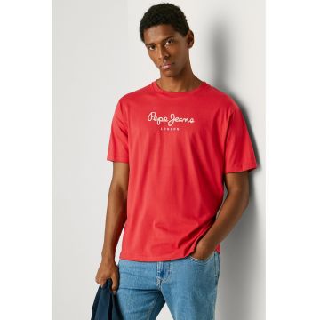 Tricou din bumbac cu imprimeu logo - Alb/Rosu corai