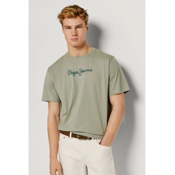 Tricou din bumbac cu imprimeu logo - Kaki deschis/Verde englez