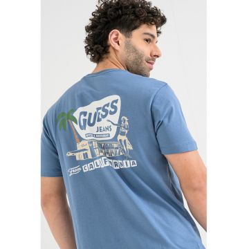 Tricou din bumbac cu imprimeu logo pe partea din spate - Albastru prafuit