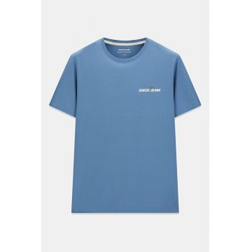 Tricou din bumbac cu imprimeu logo pe partea din spate - Albastru prafuit