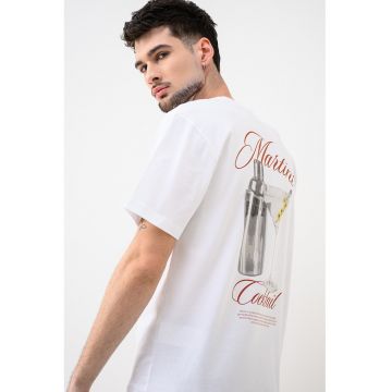 Tricou din bumbac organic cu imprimeu Fred - Gri/Alb optic