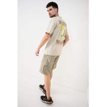 Tricou din bumbac organic cu imprimeu Fred - Verde mar/Grej