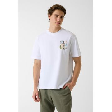 Tricou lejer de bumbac cu imprimeu - Verde/Alb optic