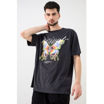 Tricou lejer din bumbac organic cu imprimeu grafic - Galben/Albastru/Gri antracit