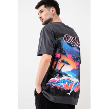 Tricou lejer din bumbac organic cu imprimeu grafic - Portocaliu mandarina/Albastru/Gri inchis