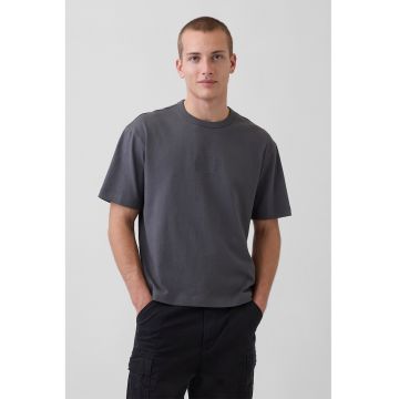 Tricou regular fit cu imprimeu logo - Gri carbune