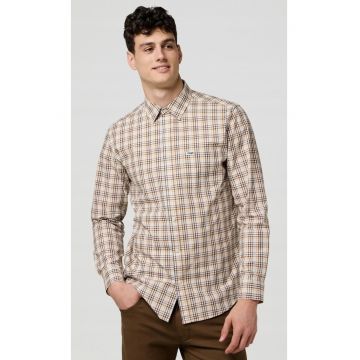 Camasa barbati  1 Pocket Poplin Regular Fit - carouri alb - maro - bleumarin - bej - bumbac