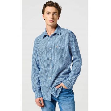 Camasa barbati -  albastra - bumbac - regular fit - maneca scurta - fermoar si nasturi