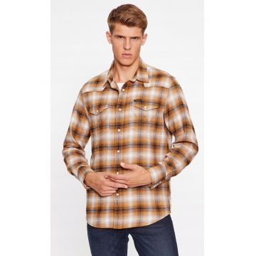 Camasa barbati -  camasa cu fermoar - regular fit - culoare maro - bumbac -