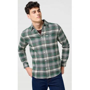 Camasa barbati -  clasica - verde - bumbac - maneca scurta