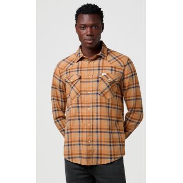 Camasa barbati -  model Western - bumbac - maro - albastru - maneca scurta - regular fit