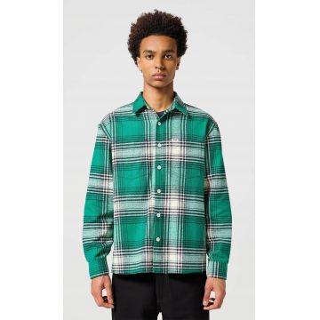 Camasa barbati  Non Frayed - croiala relaxata - carouri albastru - azur si alb - bumbac cu poliester