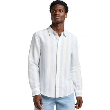 Camasa barbati -  PATCH SHIRT - dungi - albastru - bumbac - maneca scurta -