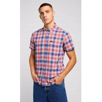 Camasa barbati -  Poppy - regular fit - bej roscat si albastru - bumbac