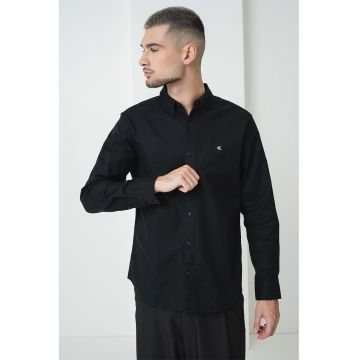 Camasa din amestec de bumbac cu guler fixat cu nasturi - Negru