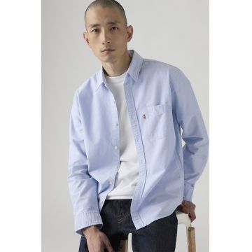 Camasa regular fit cu buzunar pe piept - Albastru azur