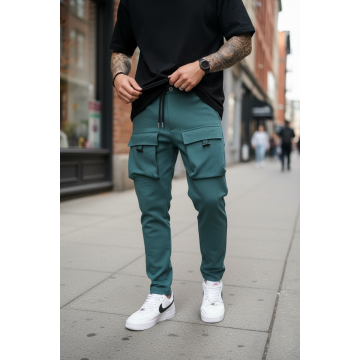 Pantaloni de trening cargo  verzi  conici Y198