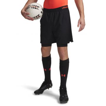 Pantaloni scurti cu model 2-in-1 pentru fitness Vanish - Negru/Rosu vermillion