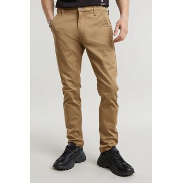 Pantaloni slim fit din amestec de bumbac organic - Maro nisip/Caramel
