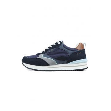 Pantofi sport low-cut cu garnituri de piele intoarsa sintetica - Gri/Albastru inchis/Bleumarin