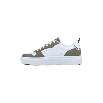 Pantofi sport low-cut cu sireturi - Alb/Maro taupe