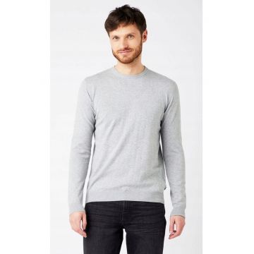 Pulover barbati  model Crew Knit - gri mediu - croiala regulata - 100% bumbac