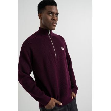 Pulover din tricot cu fenta cu fermoar - Violet tyrian