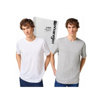 Set 2 tricouri barbati -  croiala regular fit - bumbac organic - alb/gri -