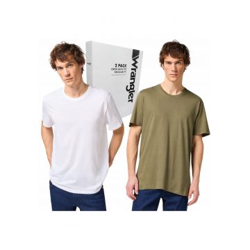 Set 2 tricouri barbati -  croiala regular fit - bumbac organic - alb/verde masliniu