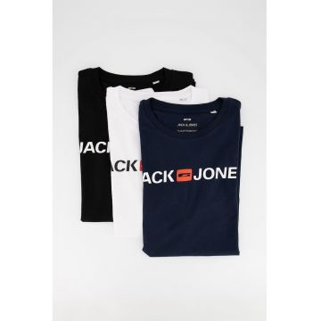 Set de tricouri cu decolteu la baza gatului - 3 piese - Alb/Bleumarin