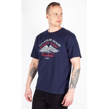 Tricou barbati  Americana - bleumarin - bumbac - croiala clasica - imprimeu - Bleumarin
