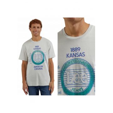 Tricou barbati  anii '80 - gri cetos - bumbac - imprimeu multicolor