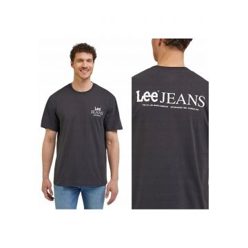 Tricou barbati -  cu logo - croiala lejera - negru spalat - bumbac -