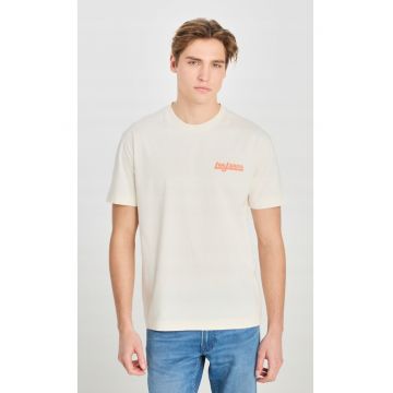 Tricou barbati -  ecru - bumbac - imprimeu - croiala supradimensionata