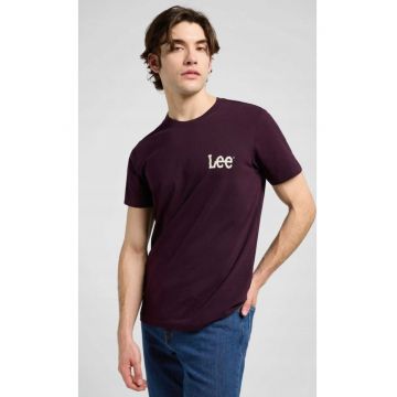 Tricou barbati  Medium Wobbly Lee - regular fit - bumbac 100% - burgund cu logo alb