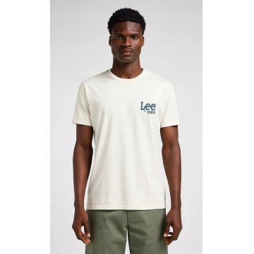 Tricou barbati -  model cu logo - croiala lejera - ecru - bumbac