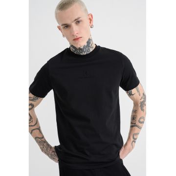 Tricou cu decolteu la baza gatului - Negru