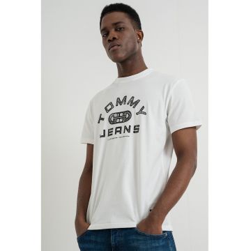 Tricou cu decolteu la baza gatului si logo - Alb/Bleumarin