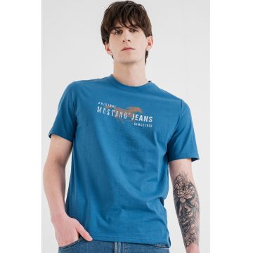 Tricou cu imprimeu logo - Alb/Albastru inchis/Maro deschis