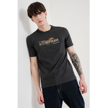 Tricou cu imprimeu logo - Alb/Maro deschis/Gri antracit