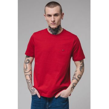 Tricou din bumbac cu decolteu la baza gatului - Rosu inchis