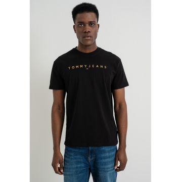 Tricou din bumbac cu logo brodat - Negru/Portocaliu