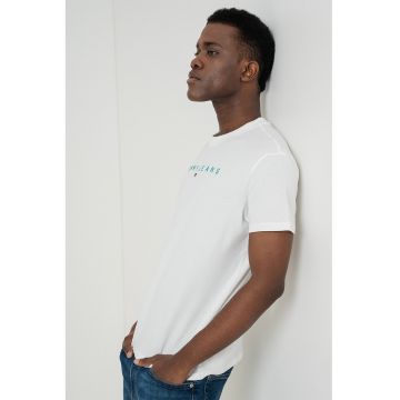 Tricou din bumbac cu logo brodat - Verde/Alb optic