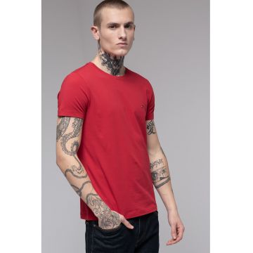 Tricou slim fit cu decolteu la baza gatului - Caramiziu/Rosu vermillion