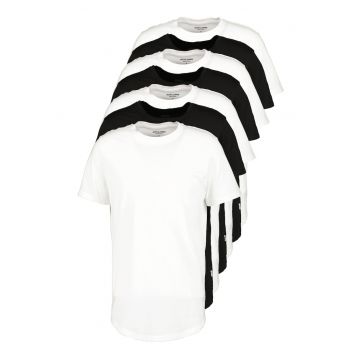 Set de tricouri din bumbac cu decolteu la baza gatului - 7 piese - Alb/Negru