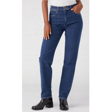 Blugi  Drept - talie inalta - albastru inchis - elasticitate - din bumbac -