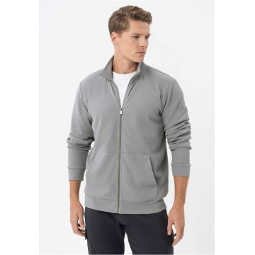 Bluza de trening cu fermoar cu guler inalt - cu buzunare frontale - mansete - Regular Fit -  B-Gulf - Gri