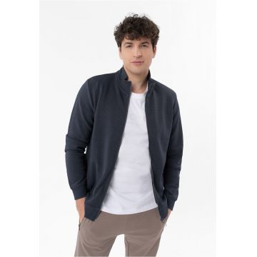 Bluze de trening din bumbac cu fermoar - cu buzunare - uni - regular fit -  B-Stripe - albastru marin -