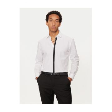 Camasa barbati  alb cu dunga neaga - bumbac